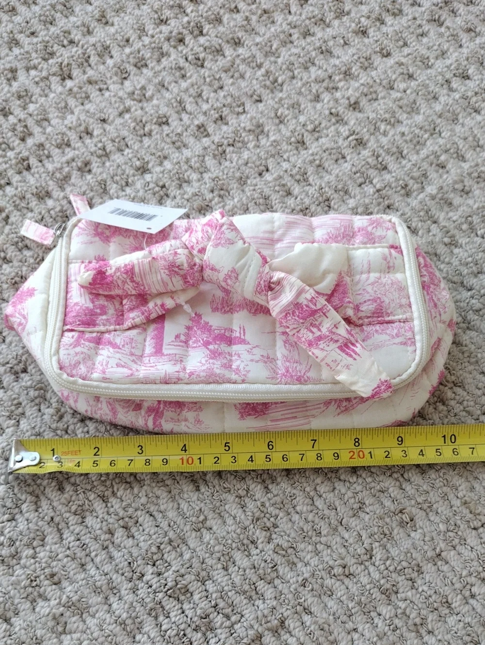 Quilted Cosmetic Bag - Pink and Cream